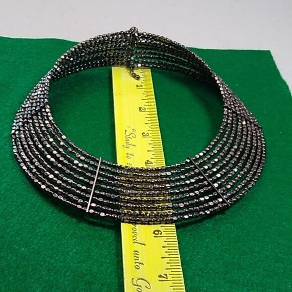 Statement Silver tone Metal Beaded 9 Strands Collar Necklace - Picture 7 of 9